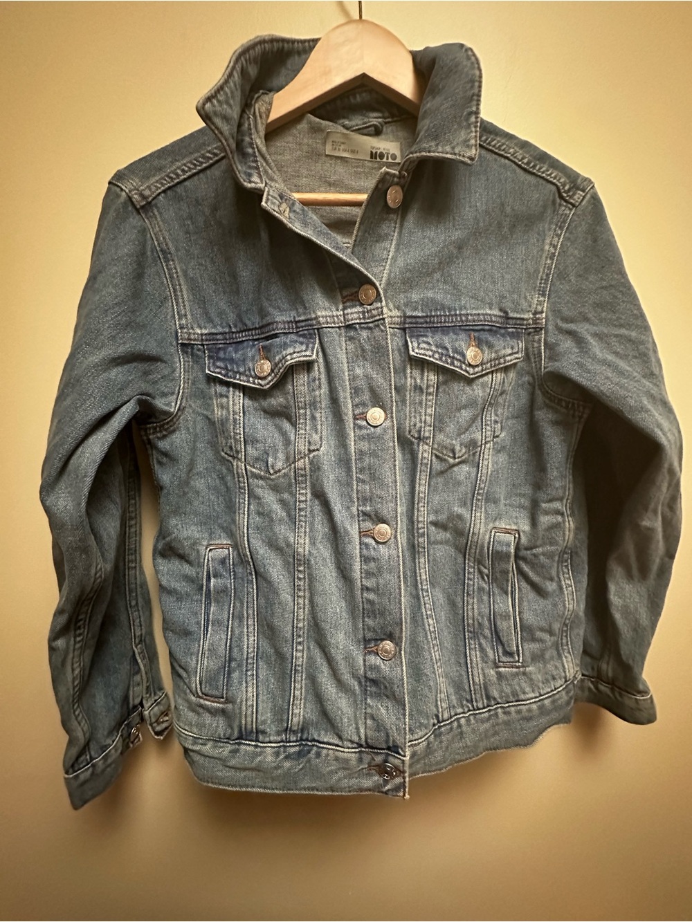 Topshop Moto Denim Jacket - Light Blue